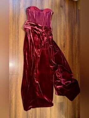 Strapless Velvet Maxi Dress in Deep Burgundy